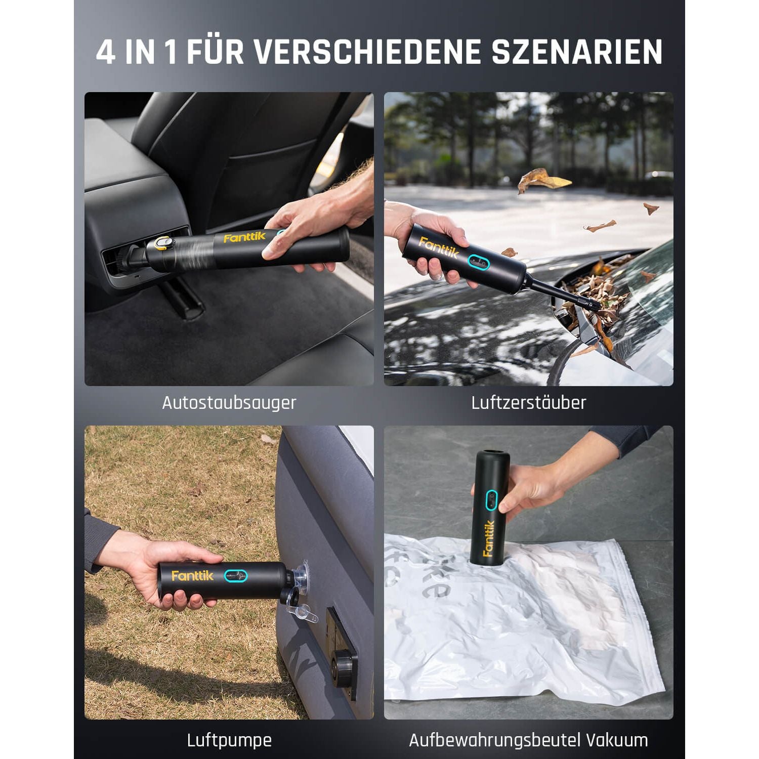 Fanttik Slim V8 Apex Akku-Autostaubsauger mit hoher Leistung, 19000 Pa/45 AW, RobustClean™-Handstaubsauger 4-in-1-Mini-Luftgebläsepumpe, Tragbarer Staubsauger für Auto und Zuhause