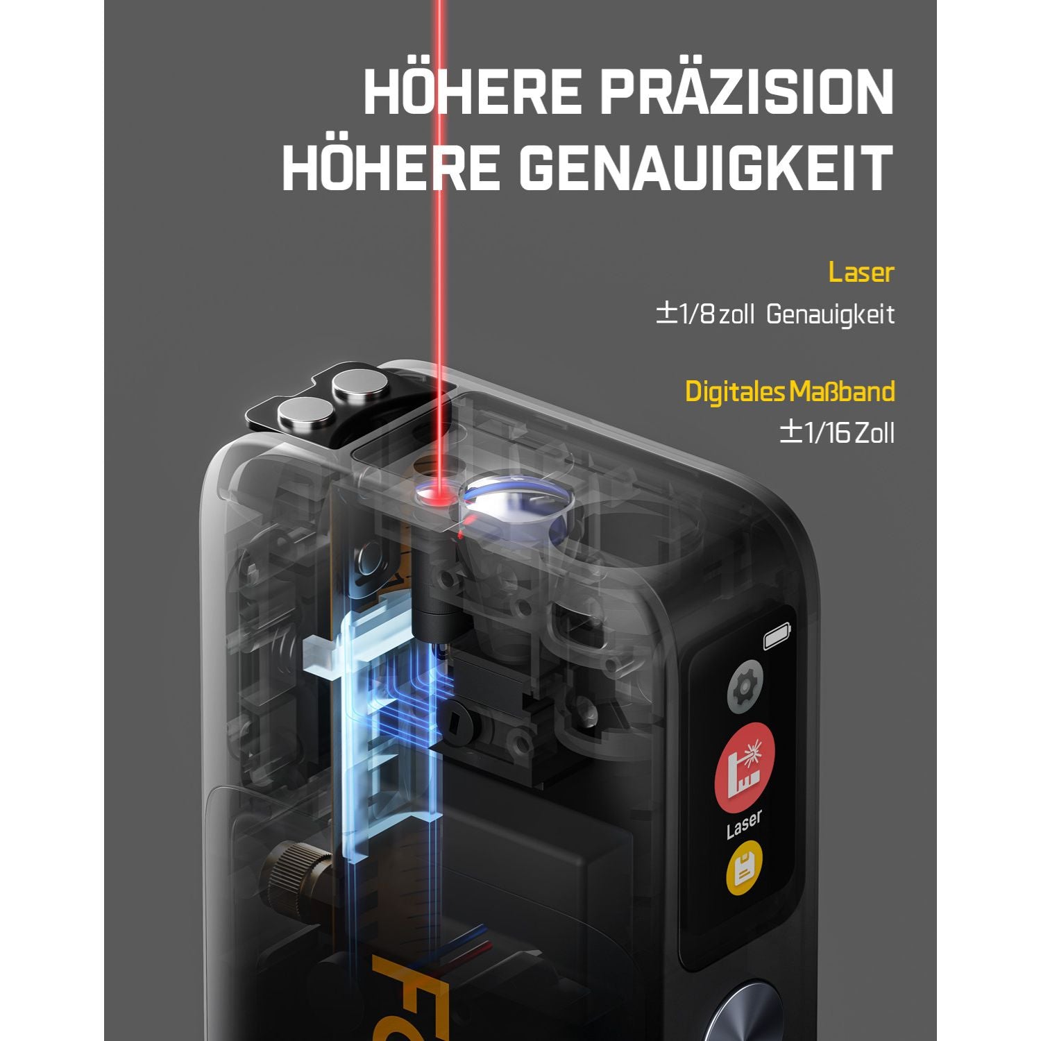 Fanttik A10 Pro 2-in-1 Digitales Laser Entfernungsmesser mit HD IPS-Farbdisplay, Wiederaufladbar 50m Laserentfernungsmesser & 3m Maßband, 6 Einheiten wählbar, Für Entfernung/Fläche/Volumen