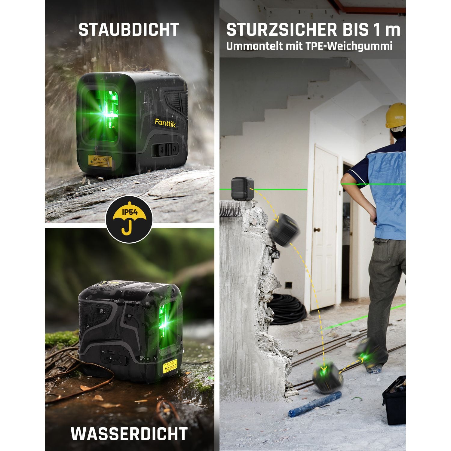 Fanttik D2 Selbstnivellierend Kreuzlinienlaser, Grün Linienlaser, USB-Aufladung, Wiederaufladbarer Batterie, 30 m Arbeitsbereich, Pulsmodus, Magnetische Halterung, IP54, für Bildaufhängen/DIY, Grün