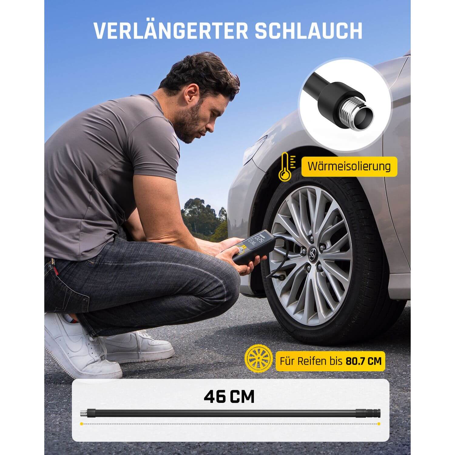 Fanttik X8 APEX Tragbare Elektronische Luftpumpe 12V mit 7800mAh, 10,3BAR / 150PSI Elektrischer Kompressor 2X Schneller, Dualer Bildschirm mit LED, für Auto, E-Bike, Motorrad, Ball