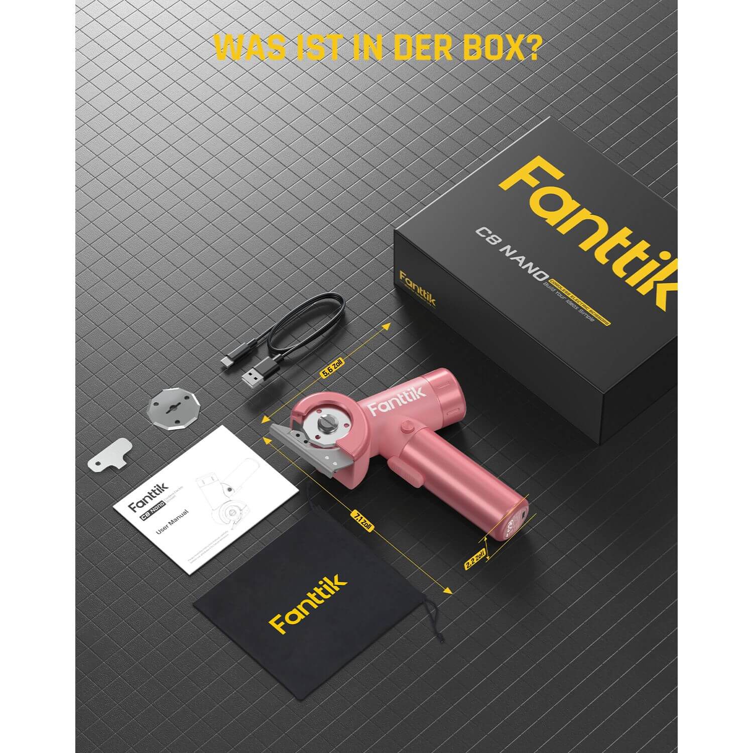 Fanttik C8 Nano Elektrische Schere, Kartonschneider Elektrisch mit Bildschirm, LED-Licht, 3 Geschwindigkeitsstufen, Wiederaufladbarer Akku, Geeignet für Stoffe, Teppiche, Leder, Kartons - Rosa
