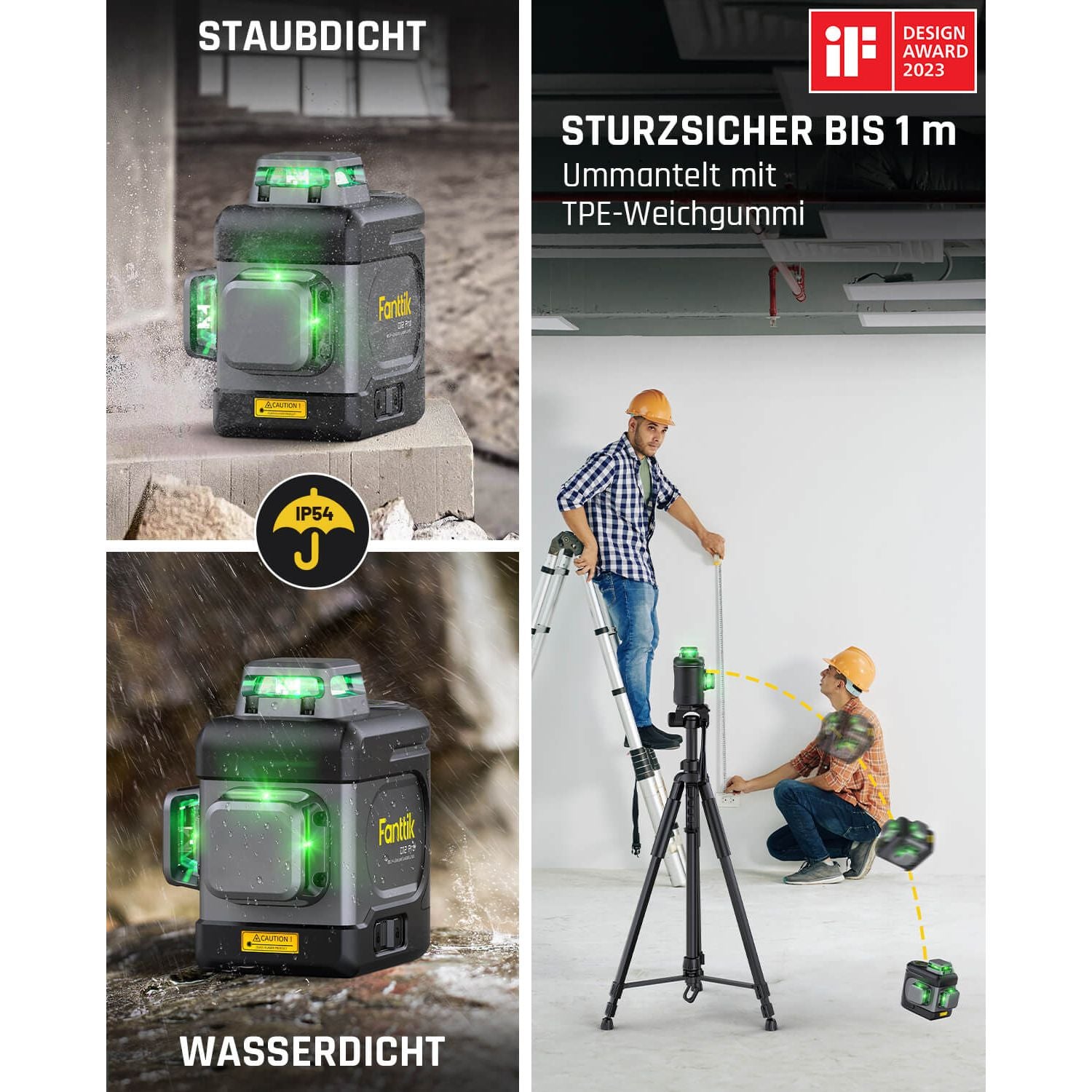 Fanttik D12 PRO Selbstnivellierend Kreuzlinienlaser 3×360°, Grün Linienlaser mit LED-Bildschirm, USB-Aufladung, 5200 mAh Batterie, Arbeitsbereich 30 m, Pulsmodus, für Baustelle/Inneneinrichtung