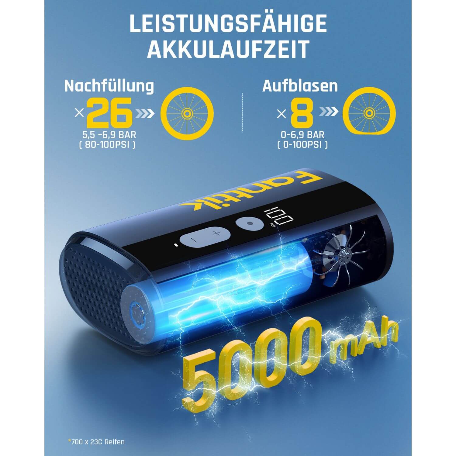 Fanttik X9 Ace Mini Fahrradpumpe, Akku Kompressor, 32s Schnellaufblasbare Elektrische Fahrradpumpe, 150 PSI Luftpumpe mit Presta- und Schrader-Ventil, für Rennrad, Mountainbike, E-Bike, Stadtrad