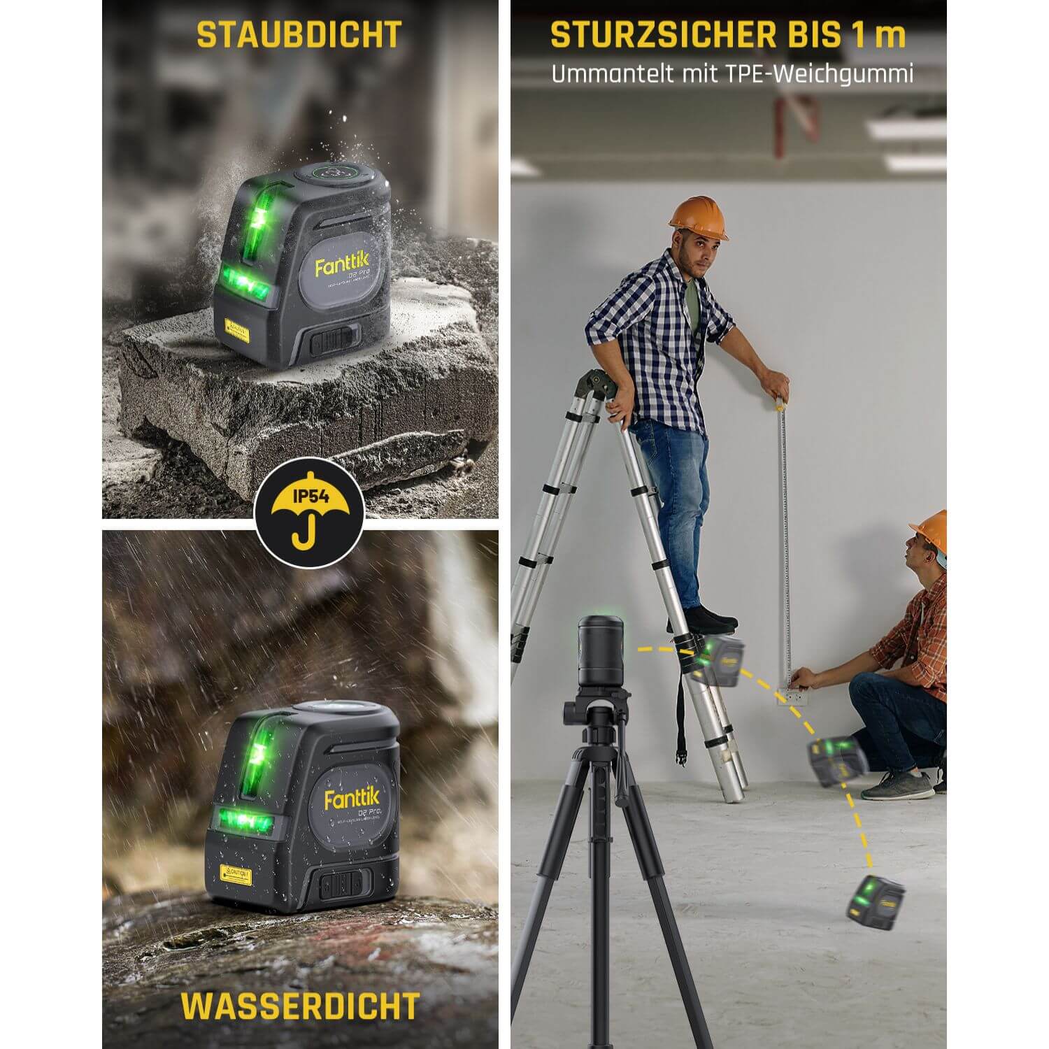 Fanttik D2 PRO Selbstnivellierend Kreuzlinienlaser mit LED-Bildschirm, 130° Vertikale Abstrahlwinkel, Umschaltbar Horizontal/Vertikal, USB-Aufladung, 2600 mAh Batterie, 30 m Arbeitsbereich, Pulsmodus