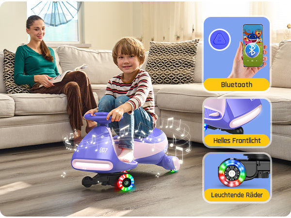 FanttikRide 12V N7 Pro Kinder Elektroauto, Elektrisches Rutschauto mit Pedal, Typ C aufladbar Batterie Kinder Auto, 2 Geschwindigkeit Kippschutz Leuchtende Räder, Bluetooth, für Kind ab 3 Jahren, Rosa