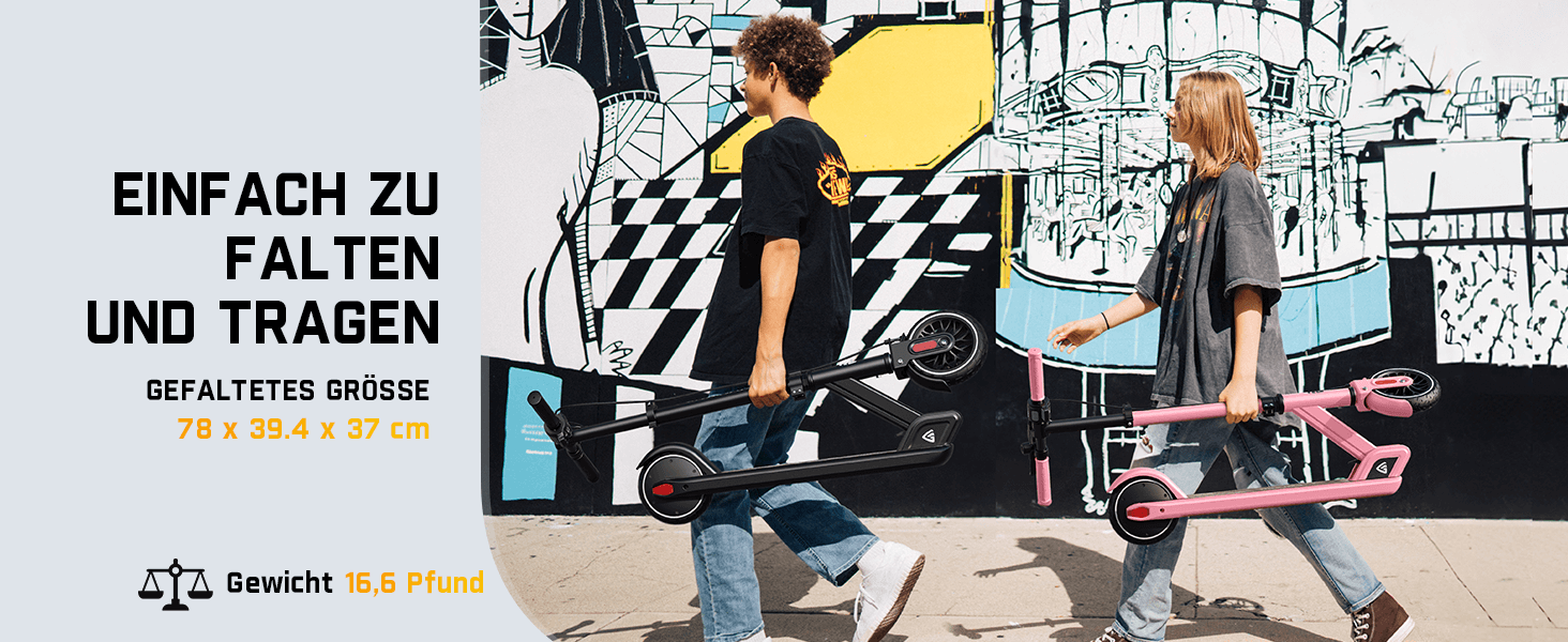 FanttikRide T9 Elektroroller für Kinder, 7/10/12 MPH, LED-Anzeige, höhenverstellbar, faltbar, Gummiräder, leicht, Geschenke für Jungen und Mädchen