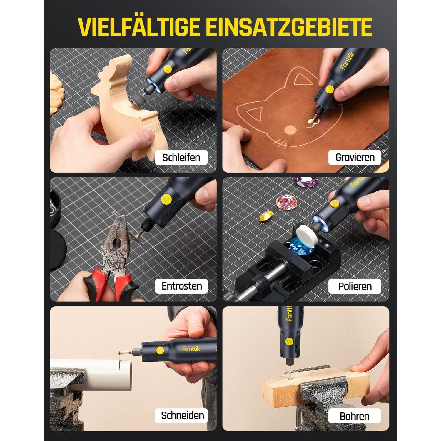 Fanttik F2 PRO Akku Multifunktionswerkzeug, starker Magnetmotor, Revostor-Hub, Rotationswerkzeug Set mit 5 Gang (25000 U/min), zum Schleifen, Polieren, 3D-Druck, Bohren, Schnitzen, Schneiden