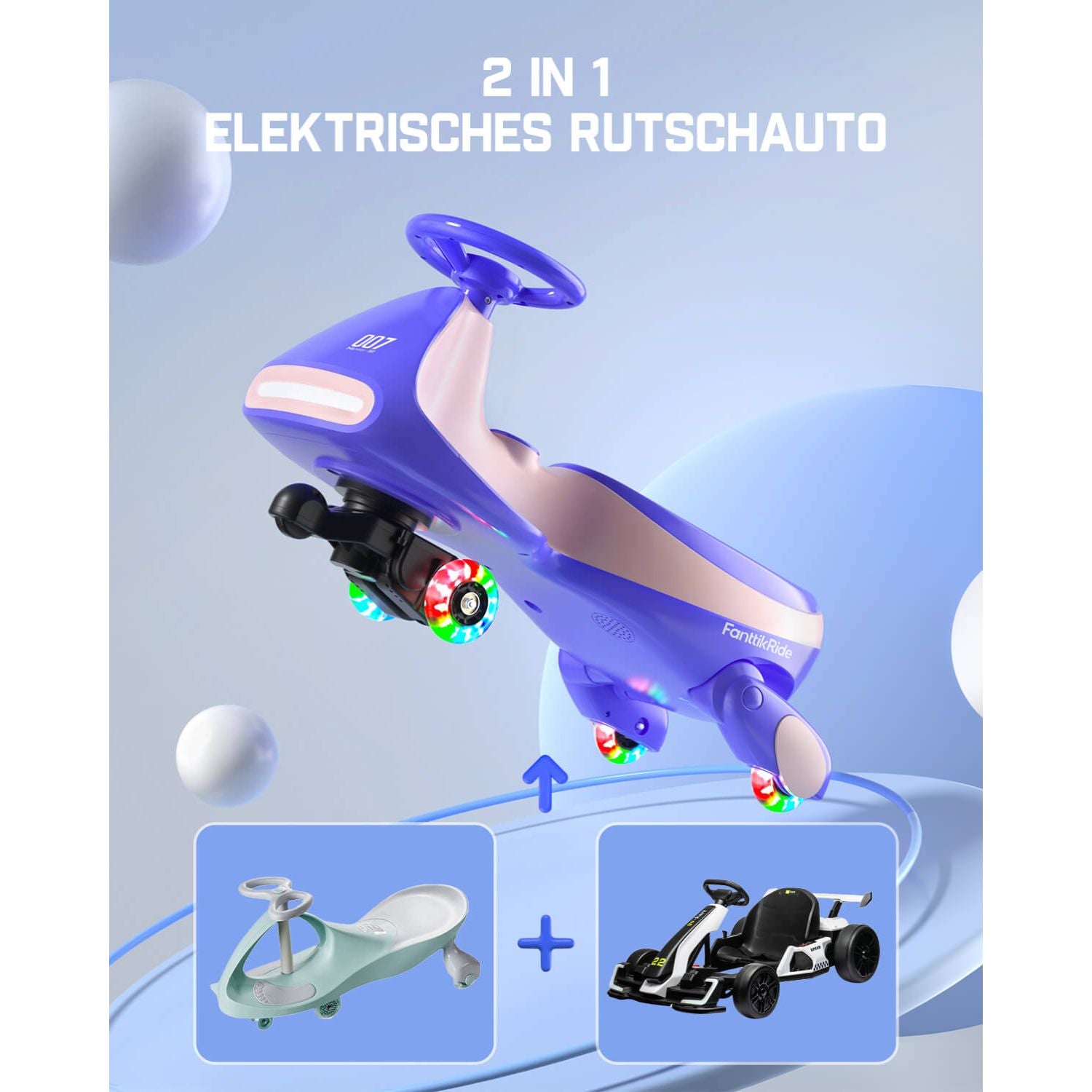 FanttikRide 12V N7 Pro Kinder Elektroauto, Elektrisches Rutschauto mit Pedal, Typ C aufladbar Batterie Kinder Auto, 2 Geschwindigkeit Kippschutz Leuchtende Räder, Bluetooth, für Kind ab 3 Jahren, Rosa
