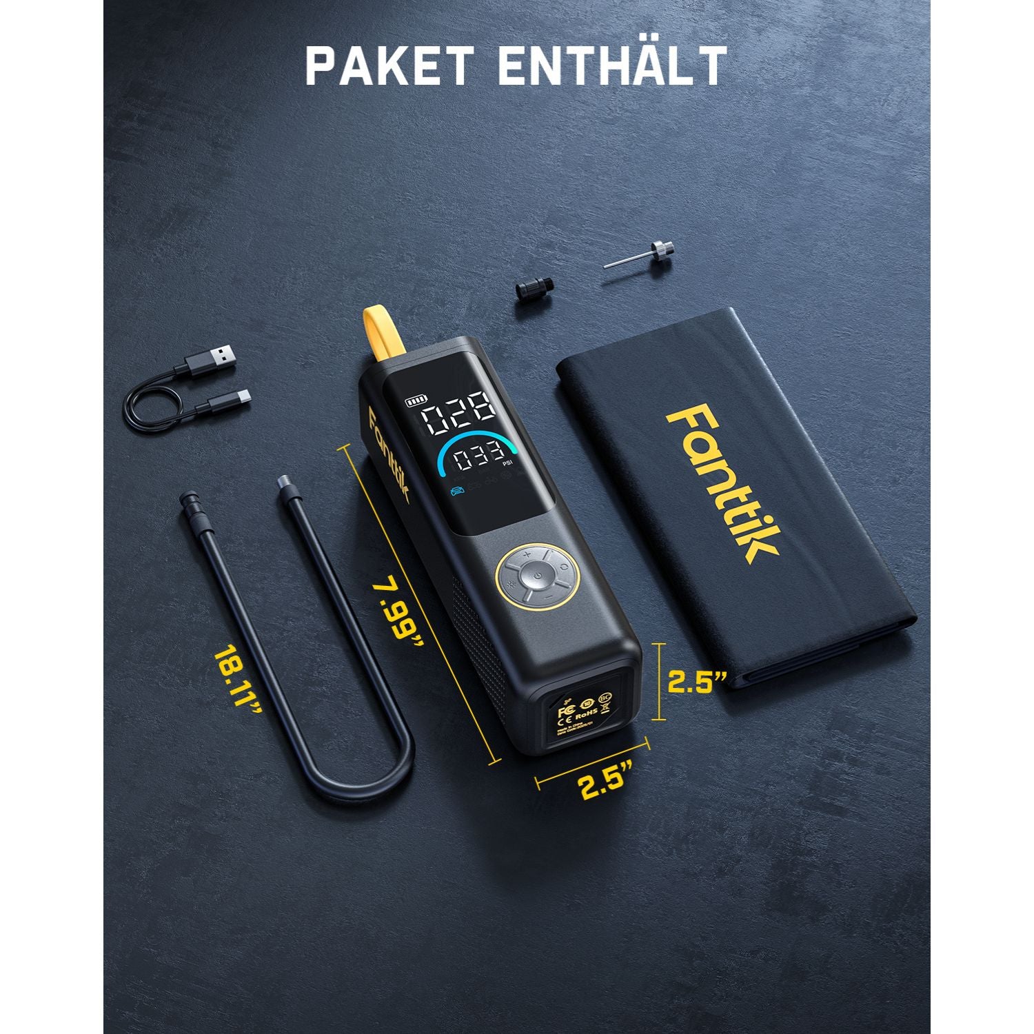 Fanttik X9 APEX 150 PSI Tragbare Elektrische Luftpumpe, 35s schnelles Aufpumpen, kabelloser Kompressor mit Licht und Powerbank, Wiederaufladbare Reifenpumpe für SUV, Auto, Motorrad, Fahrrad, Ball