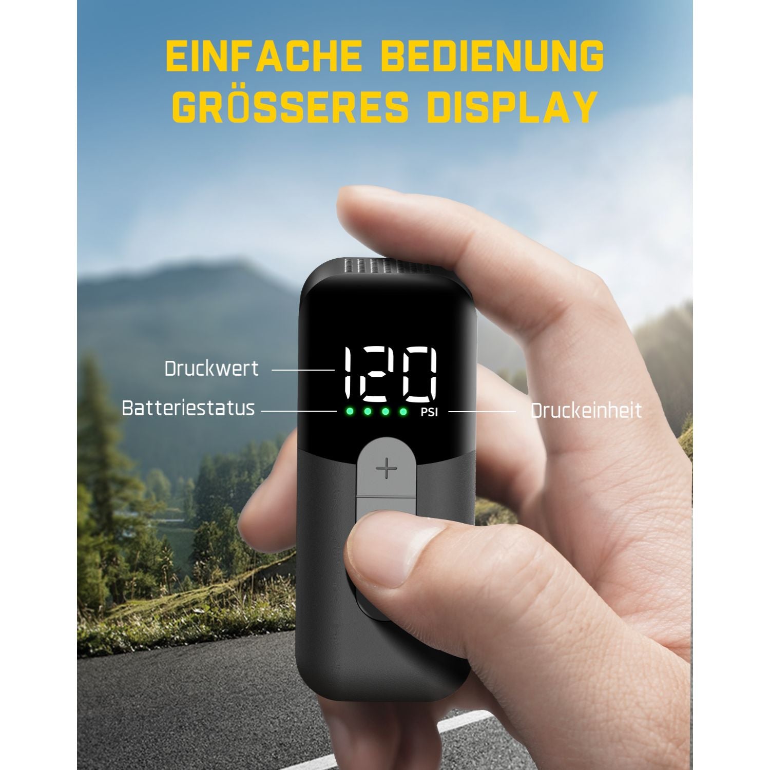 Fanttik X10 Ace Mini akku Fahrradpumpe mit Manometer, 120 PSI elektrische Fahrradpumpe mit Presta- und Schrader-Ventil, Auto-Stopp, schnelles Aufpumpen für Rennrad, Mountainbike, Motocross und E-Bike