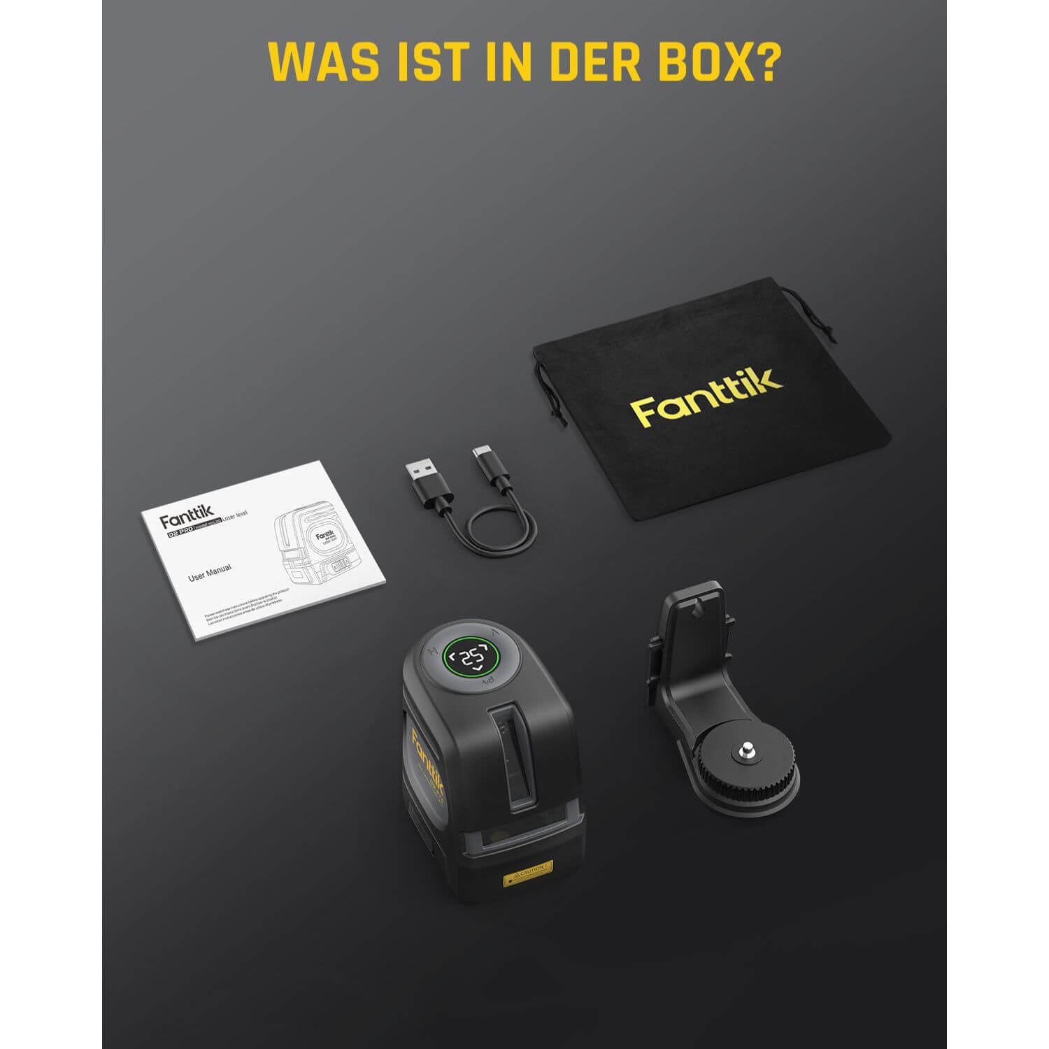 Fanttik D2 PRO Selbstnivellierend Kreuzlinienlaser mit LED-Bildschirm, 130° Vertikale Abstrahlwinkel, Umschaltbar Horizontal/Vertikal, USB-Aufladung, 2600 mAh Batterie, 30 m Arbeitsbereich, Pulsmodus