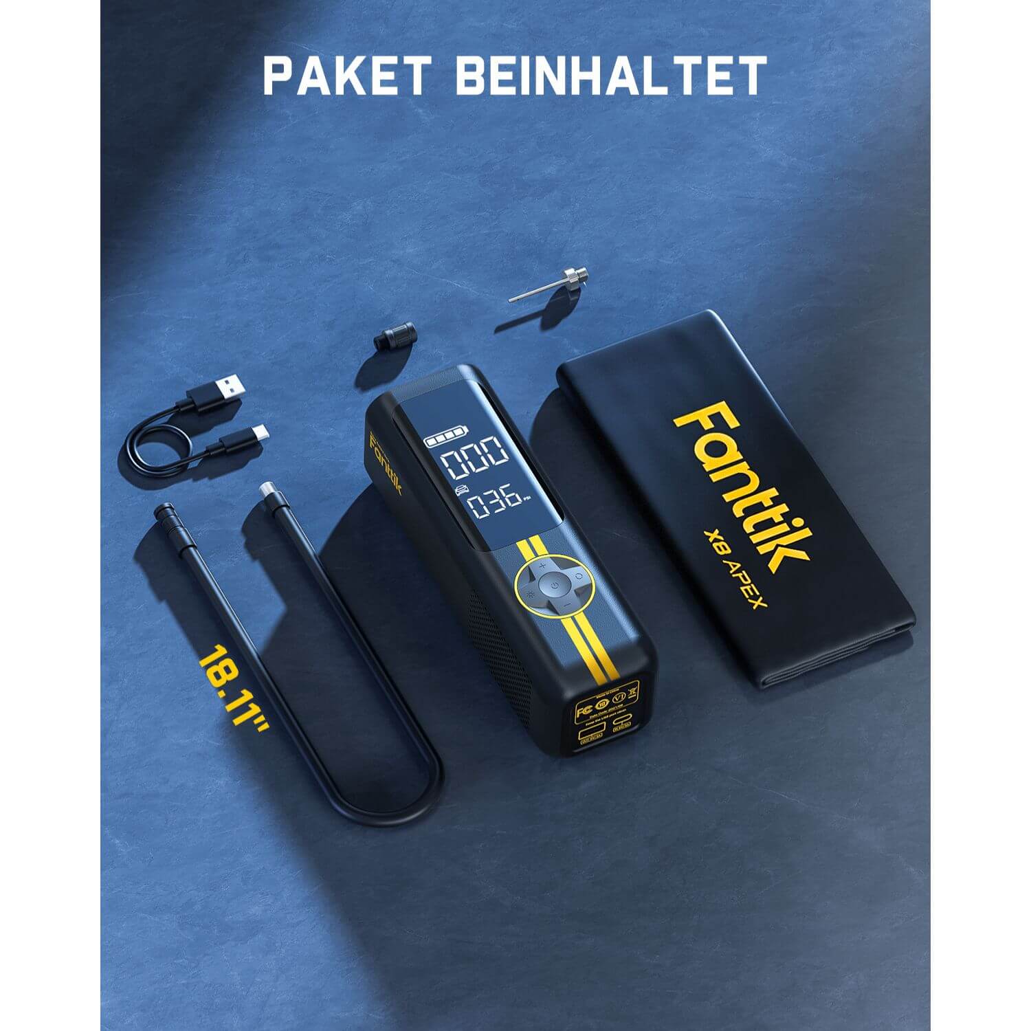 Fanttik X8 APEX Tragbare Elektronische Luftpumpe 12V mit 7800mAh, 10,3BAR / 150PSI Elektrischer Kompressor 2X Schneller, Dualer Bildschirm mit LED, für Auto, E-Bike, Motorrad, Ball