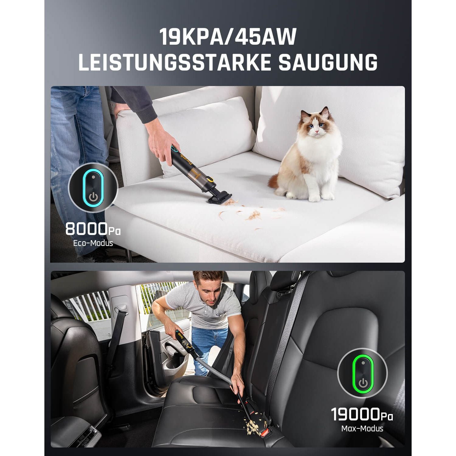 Fanttik Slim V8 Apex Akku-Autostaubsauger mit hoher Leistung, 19000 Pa/45 AW, RobustClean™-Handstaubsauger 4-in-1-Mini-Luftgebläsepumpe, Tragbarer Staubsauger für Auto und Zuhause