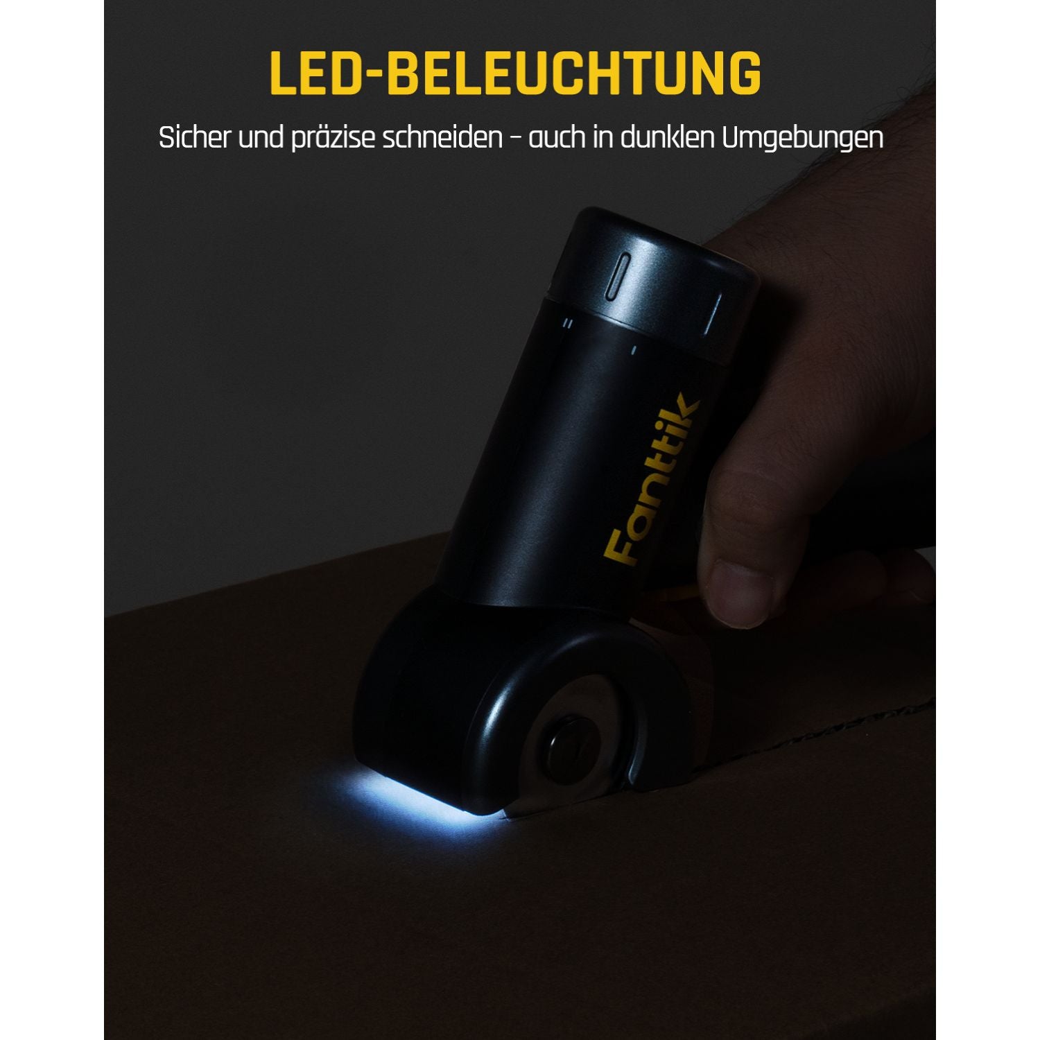 Fanttik C8 Nano Elektrische Schere, Kartonschneider Elektrisch mit Bildschirm, LED-Licht, 3 Geschwindigkeitsstufen, Wiederaufladbarer Akku, Geeignet für Stoffe, Teppiche, Leder, Kartons - Schwarz