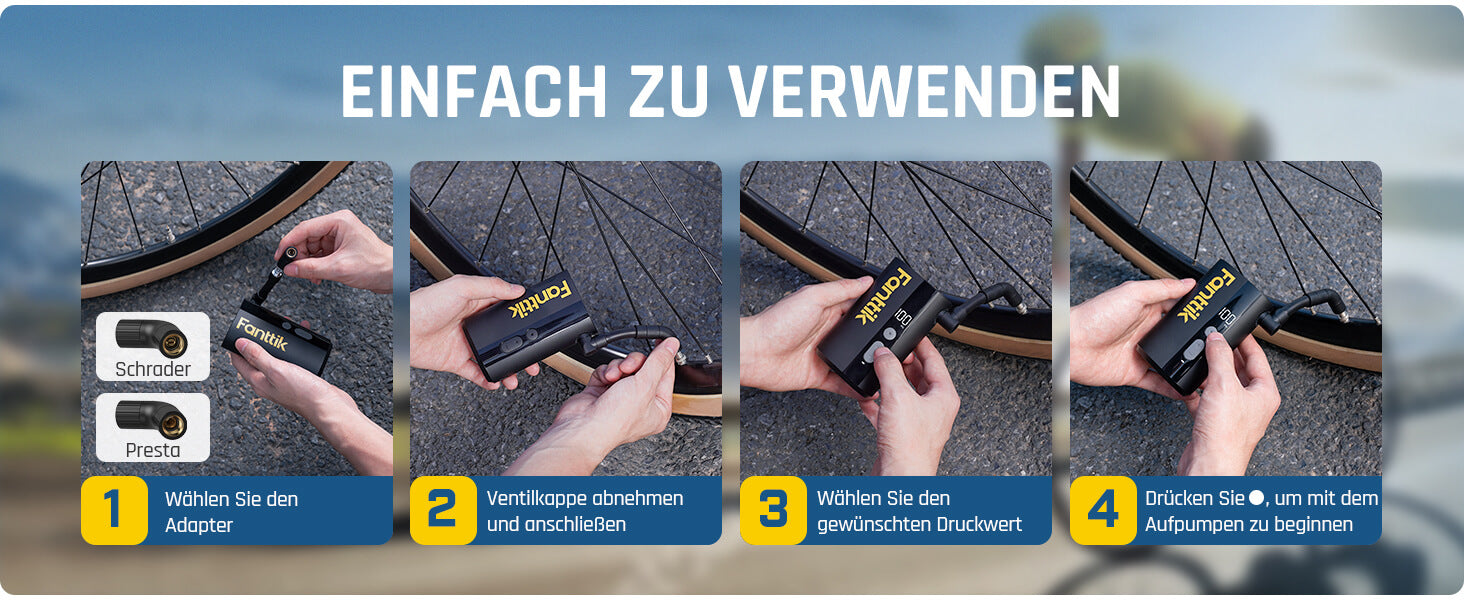 Fanttik X9 Ace Mini Fahrradpumpe, Akku Kompressor, 32s Schnellaufblasbare Elektrische Fahrradpumpe, 150 PSI Luftpumpe mit Presta- und Schrader-Ventil, für Rennrad, Mountainbike, E-Bike, Stadtrad
