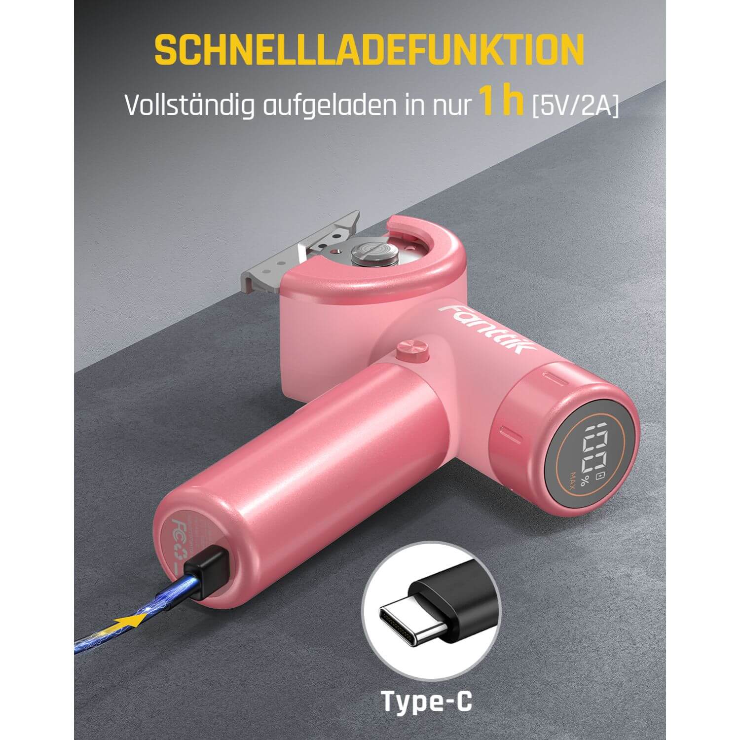 Fanttik C8 Nano Elektrische Schere, Kartonschneider Elektrisch mit Bildschirm, LED-Licht, 3 Geschwindigkeitsstufen, Wiederaufladbarer Akku, Geeignet für Stoffe, Teppiche, Leder, Kartons - Rosa