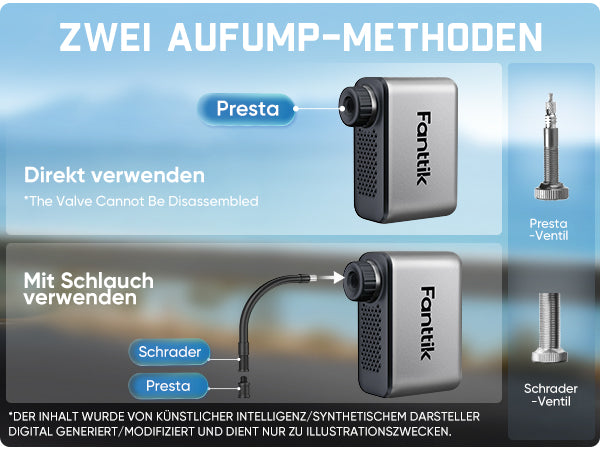 Fanttik X10 Ace Tiny Mini-Elektrofahrradpumpe, 120 PSI Kompaktluftpumpe mit Presta- und Schrader-Ventil, Schnellaufblasbare Elektrofahrradpumpe Tragbar für Rennräder