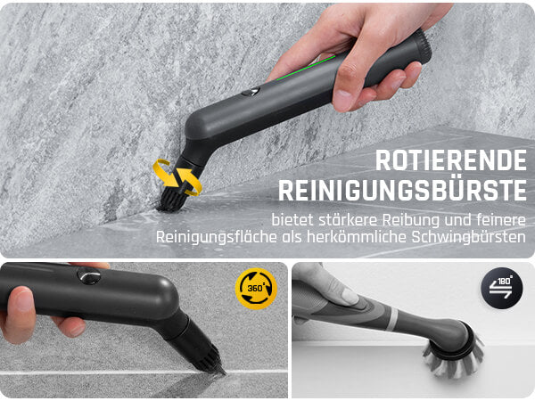 Fanttik G9 Nano Elektrischer Spin Scrubber, kabellose Fugenbürste, Typ-C-Ladung, LED-Anzeige, IPX7, 8 Aufsätze für Fugen, Ecken – Schwarz