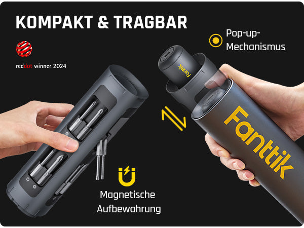 Fanttik S1 Pro 3.7V Magnetische Electric Screwdriver, Leistungsstarkes-Schraubendreher-Set mit 16 Bits, Einstellbare 3 Drehmomente bis zu 6 Nm, 2000-mAh-Akku, Geeignet für die Möbel/Computerreparatur
