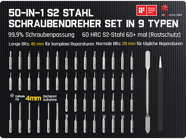 Fanttik E1 Max Mini Elektro Schraubendreher Set, 50 in 1 Magnetische Präzisions-Schraubendreher Kit, 2 Gänge Drehmoment, 5/32 Zoll Sechskant, Geeignet für Reparatur für iPhone,Laptop, Brillen, Uhren