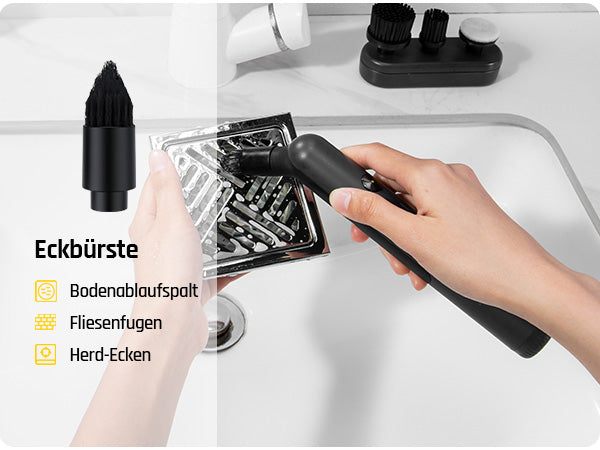 Fanttik G9 Nano Elektrischer Spin Scrubber, kabellose Fugenbürste, Typ-C-Ladung, LED-Anzeige, IPX7, 8 Aufsätze für Fugen, Ecken – Schwarz