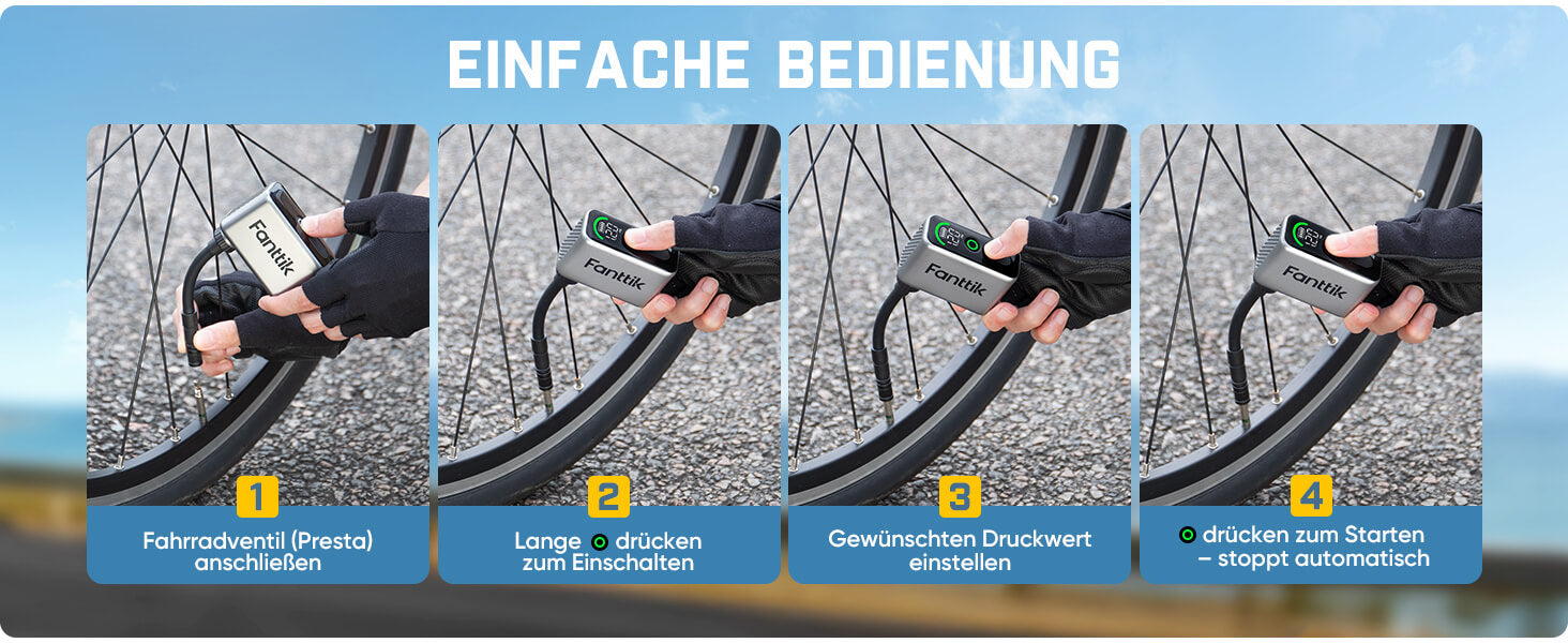 Fanttik X10 Ace Tiny Mini-Elektrofahrradpumpe, 120 PSI Kompaktluftpumpe mit Presta- und Schrader-Ventil, Schnellaufblasbare Elektrofahrradpumpe Tragbar für Rennräder