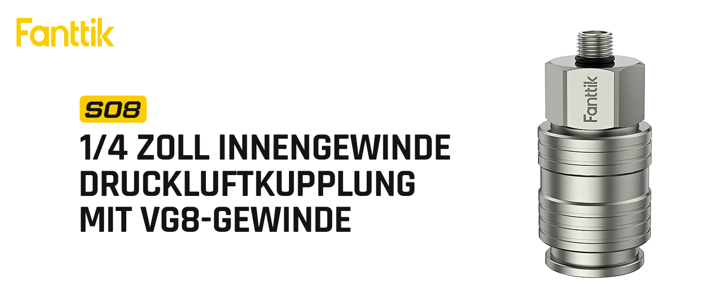 Fanttik X8 APEX Luftpumpe und Anschluss für Nagelpistole, 1/4 Zoll Innengewinde, Druckluftkupplung mit VG8-Gewinde, 20,7 BAR/300 PSI maximaler Druck, 450°C Hitzebeständiger Schnellkupplung-Druckluft