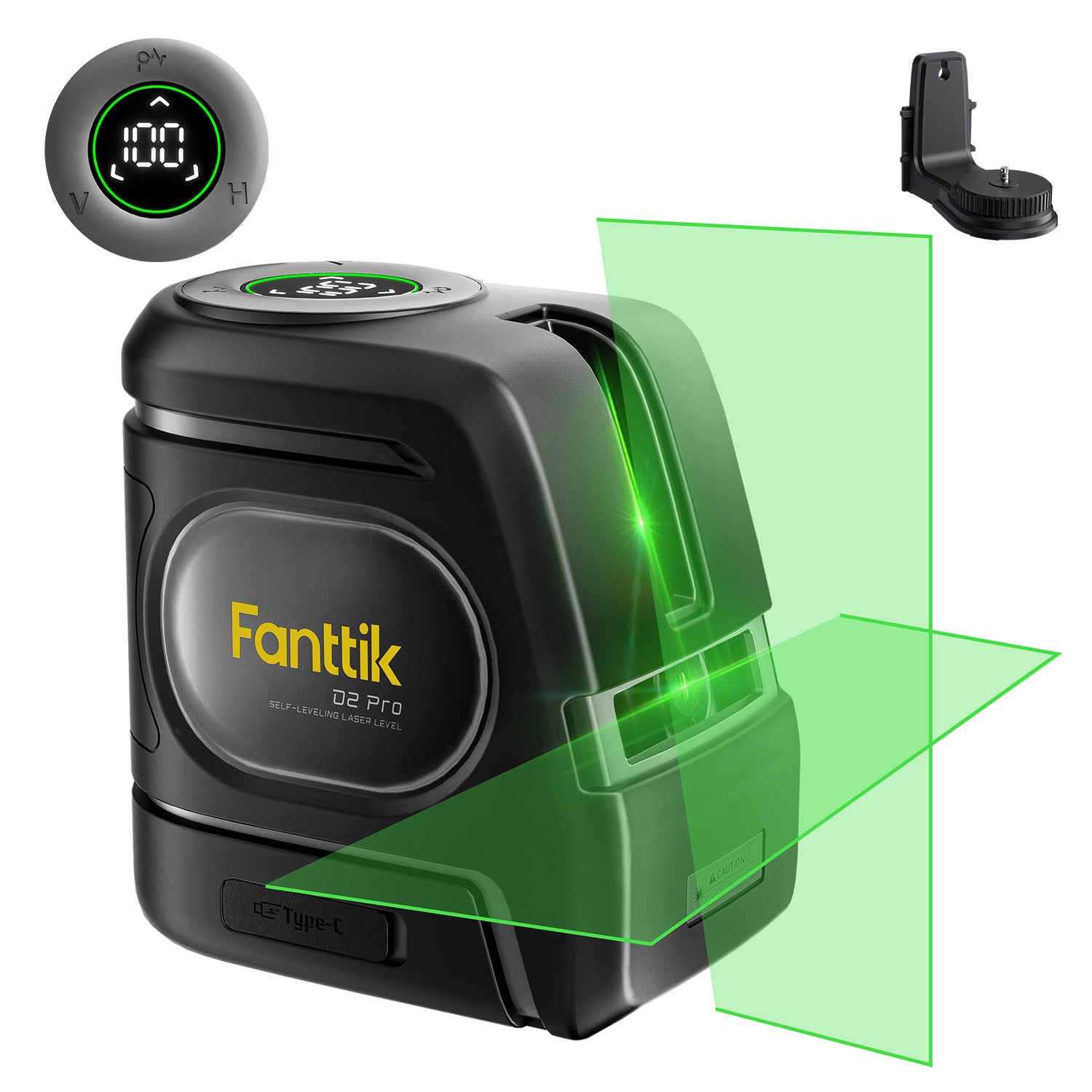 Fanttik D2 PRO Selbstnivellierend Kreuzlinienlaser mit LED-Bildschirm, 130° Vertikale Abstrahlwinkel, Umschaltbar Horizontal/Vertikal, USB-Aufladung, 2600 mAh Batterie, 30 m Arbeitsbereich, Pulsmodus