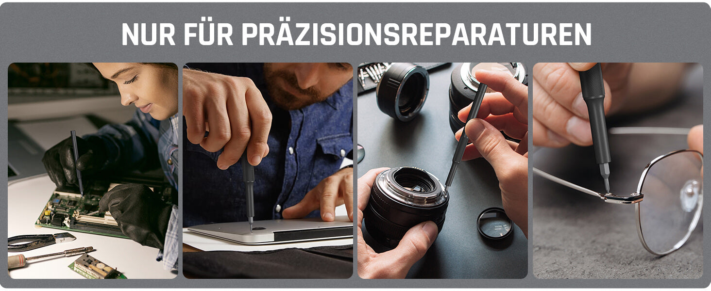 Der Fanttik X5 MAX Schraubendreher enthält 50 Bits, 1 Paar Pinzetten und 1 Brecheisen in 9 Typen. Mit diesem makellosen Produkt können Sie mühelos alle Arten von täglichen Wartungsarbeiten durchführen. Von Torx über Philips, Flachköpfe bis Sechskant, X5 MAX hat alles abgedeckt. Es erhöht Ihre DIY- und Wartungsvielseitigkeit, indem es Reparaturen von Schaltern, Laptops, Mobiltelefonen, Kameras, Drohnen usw. einschließt.