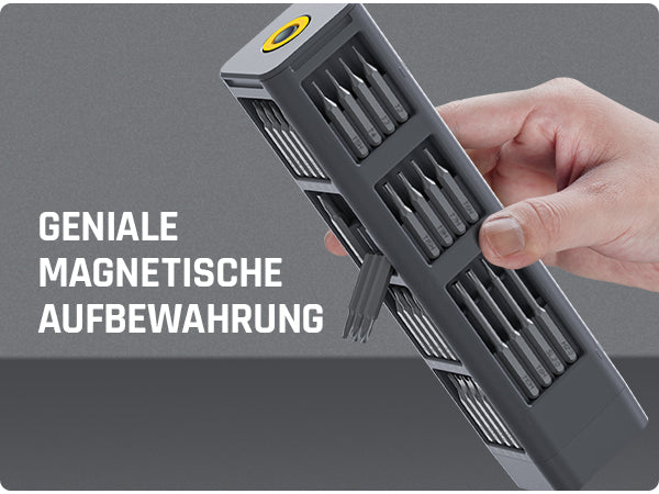 Der Fanttik X5 MAX Schraubendreher enthält 50 Bits, 1 Paar Pinzetten und 1 Brecheisen in 9 Typen. Mit diesem makellosen Produkt können Sie mühelos alle Arten von täglichen Wartungsarbeiten durchführen. Von Torx über Philips, Flachköpfe bis Sechskant, X5 MAX hat alles abgedeckt. Es erhöht Ihre DIY- und Wartungsvielseitigkeit, indem es Reparaturen von Schaltern, Laptops, Mobiltelefonen, Kameras, Drohnen usw. einschließt.