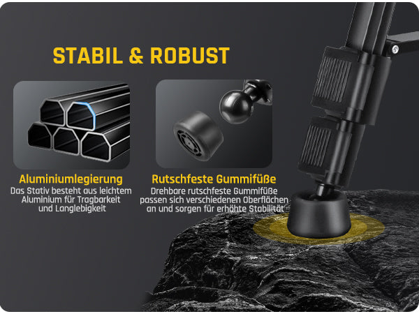 Fanttik DT1 Professional Baustativ für Kreuzlinienlaser, Nivelliergeräte und Kameras mit 3-Wege-Panoramakopf, Schnellwechselplatte mit 1/4"-20 Gewinde und Wasserwaage