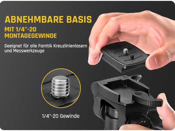 Fanttik DT1 Professional Baustativ für Kreuzlinienlaser, Nivelliergeräte und Kameras mit 3-Wege-Panoramakopf, Schnellwechselplatte mit 1/4"-20 Gewinde und Wasserwaage
