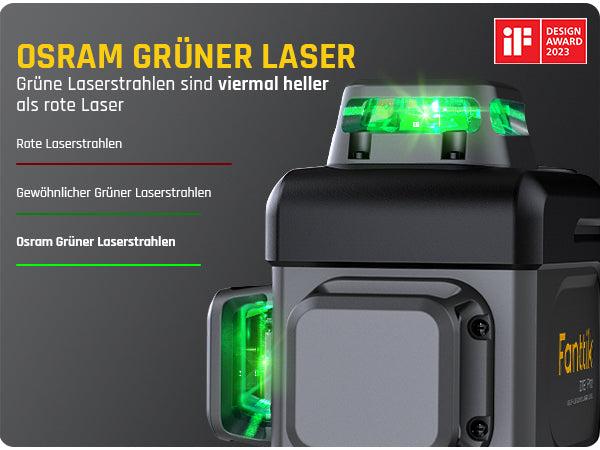 Fanttik D12 PRO Selbstnivellierend Kreuzlinienlaser 3×360°, Grün Linienlaser mit LED-Bildschirm, USB-Aufladung, 5200 mAh Batterie, Arbeitsbereich 30 m, Pulsmodus, für Baustelle/Inneneinrichtung