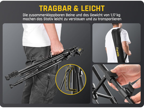 Fanttik DT1 Professional Baustativ für Kreuzlinienlaser, Nivelliergeräte und Kameras mit 3-Wege-Panoramakopf, Schnellwechselplatte mit 1/4"-20 Gewinde und Wasserwaage