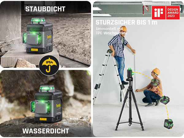 Fanttik D12 PRO Selbstnivellierend Kreuzlinienlaser 3×360°, Grün Linienlaser mit LED-Bildschirm, USB-Aufladung, 5200 mAh Batterie, Arbeitsbereich 30 m, Pulsmodus, für Baustelle/Inneneinrichtung