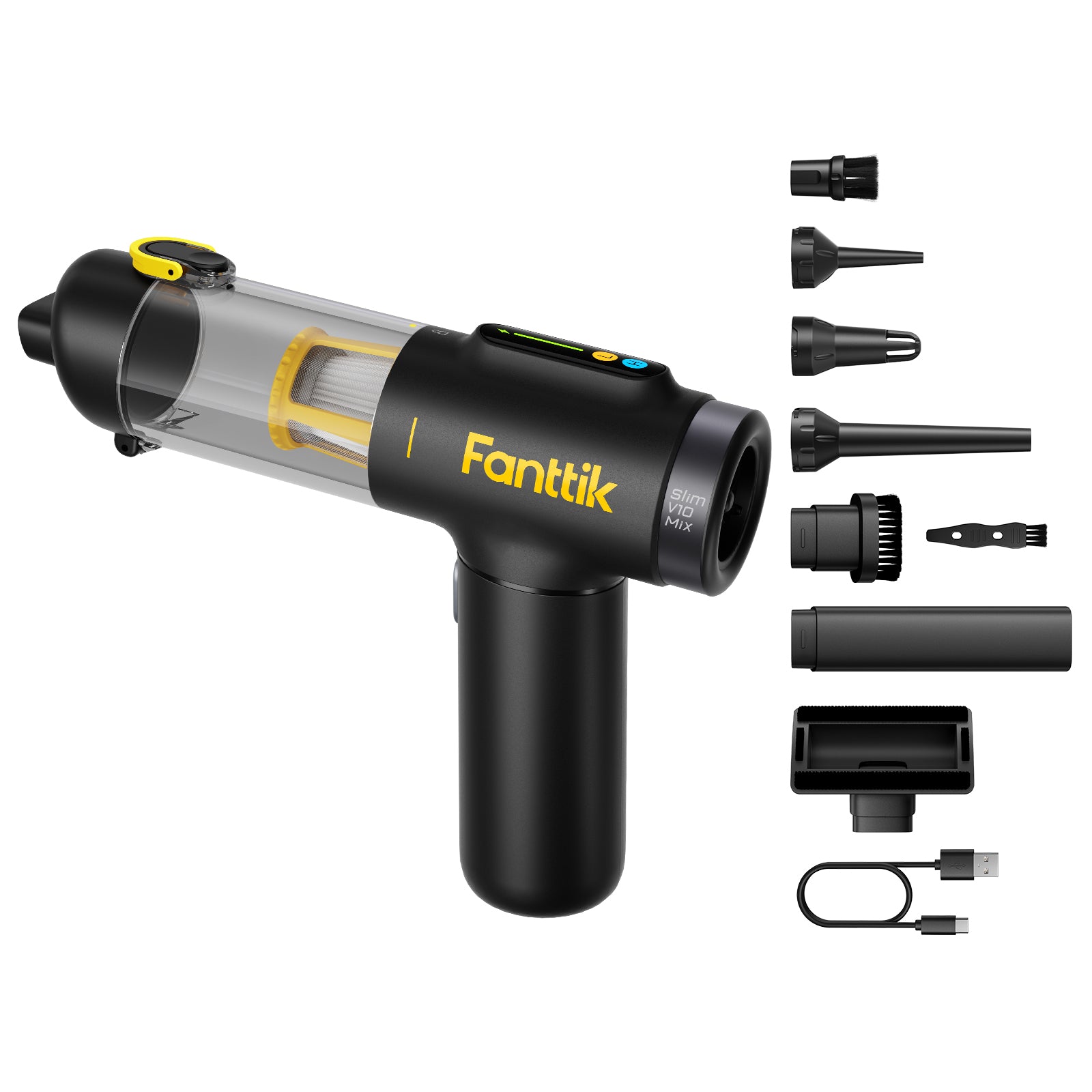 Fanttik Slim V10 Mix Kabelloser Auto-Staubsauger, 4-in-1 Handstaubgebläse, Smart-LED-Farbdisplay, 16 kPa Starke Saugleistung, tragbarer Mini-Staubsauger für Auto, Büro & Tastaturen