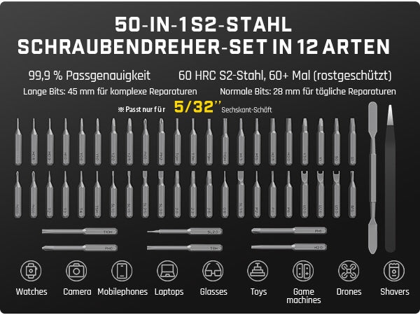 Fanttik E2 Ultra 3.7V Mini Elektro Schraubendreher Set, 50 in 1 Magnetische Präzisions-Schraubendreher Kit, Max 0.6N.m, 5/32 Zoll Sechskant, Geeignet für Reparatur für iPhone,Laptop, Brillen, Uhren