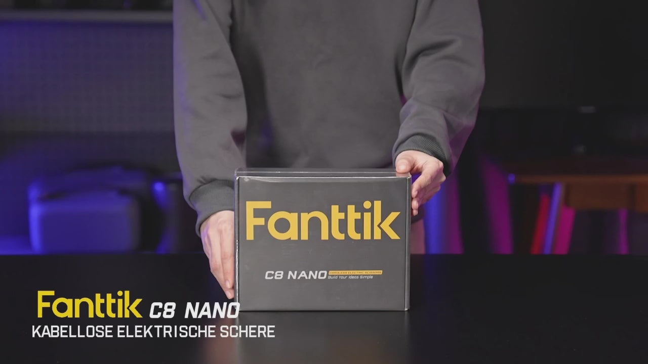 Video laden: Fanttik C8 Nano Elektrische Schere, Kartonschneider Elektrisch mit Bildschirm, LED-Licht, 3 Geschwindigkeitsstufen, Wiederaufladbarer Akku, Geeignet für Stoffe, Teppiche, Leder, Kartons - Schwarz