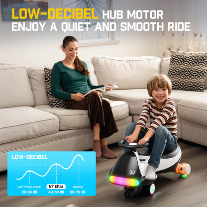 FanttikRide N7 Ultra Elektrisches Kinderauto mit Pedal, Kinder Auto, MagicMute Motor, 2 Geschwindigkeiten, 9 Farbmodi, Digitalanzeige, Bluetooth, für Kinder ab 3 Jahren, 68KG, Pinguin Schwarz