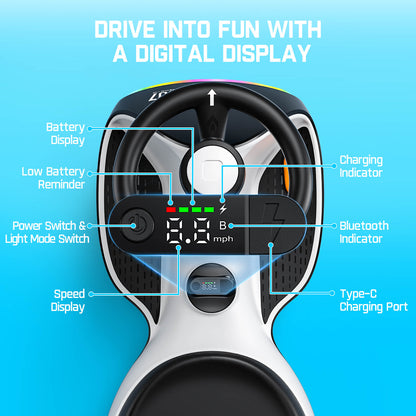 FanttikRide N7 Ultra Elektrisches Kinderauto mit Pedal, Kinder Auto, MagicMute Motor, 2 Geschwindigkeiten, 9 Farbmodi, Digitalanzeige, Bluetooth, für Kinder ab 3 Jahren, 68KG, Pinguin Schwarz