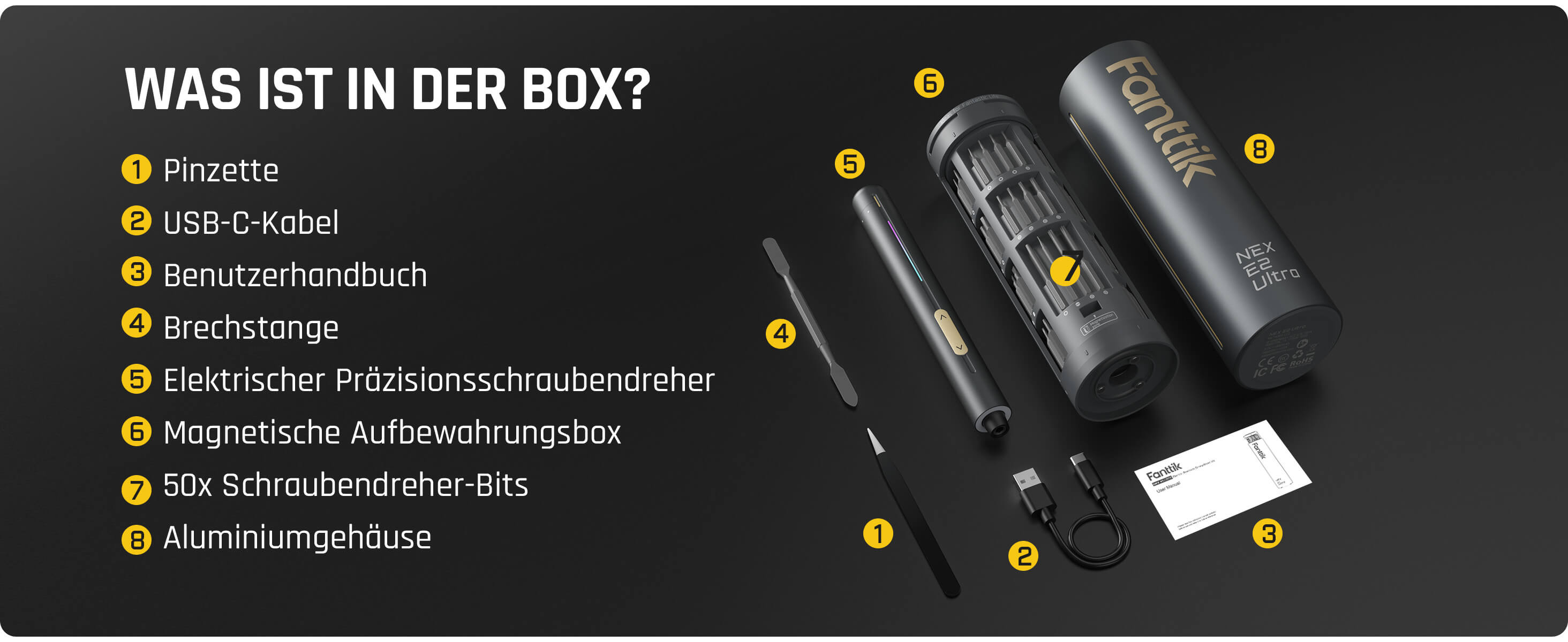 Fanttik E2 Ultra 3.7V Mini Elektro Schraubendreher Set, 50 in 1 Magnetische Präzisions-Schraubendreher Kit, Max 0.6N.m, 5/32 Zoll Sechskant, Geeignet für Reparatur für iPhone,Laptop, Brillen, Uhren