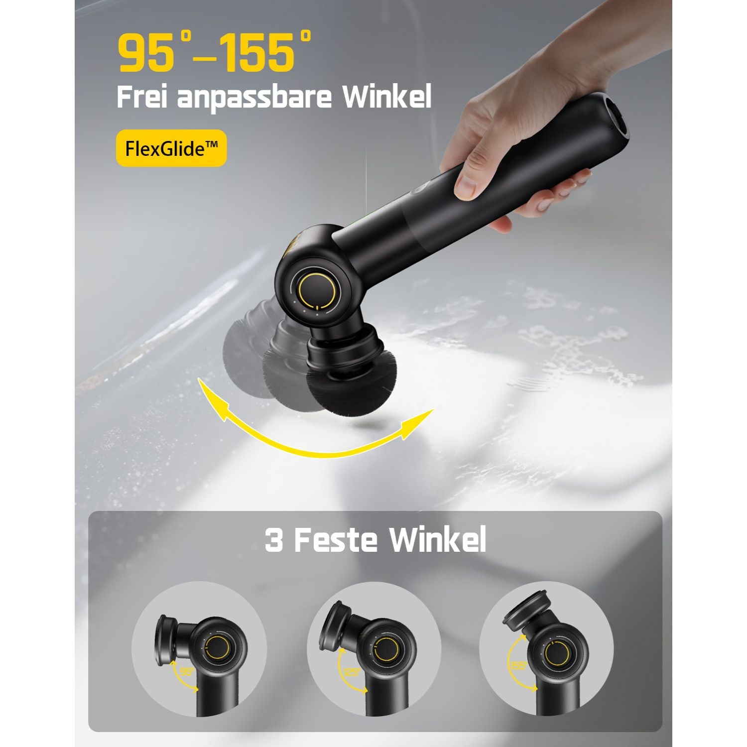 Fanttik Flip G9 Pro Elektrische Reinigungsbürste, VoltiPulse Motor, Dual-Speed, 6 Bürstenköpfe, Flexibler Winkel & Ausziehbarer Griff, IPX7 Wasserdicht, Typ-C Ladung für Boden, Fliesen, Fugen -Schwarz