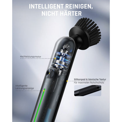 Fanttik G9 Nano Elektrischer Spin Scrubber, kabellose Fugenbürste, Typ-C-Ladung, LED-Anzeige, IPX7, 8 Aufsätze für Fugen, Ecken – Schwarz