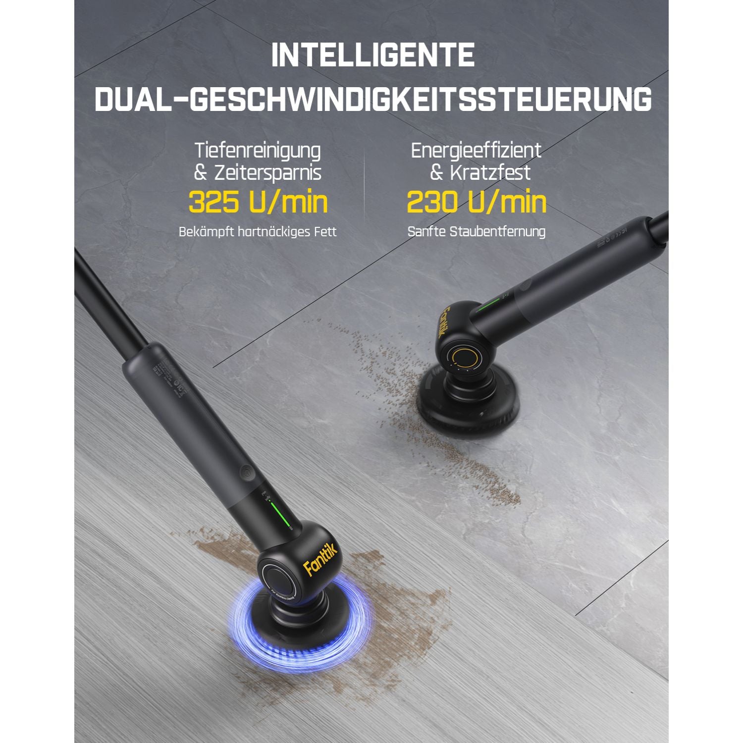 Fanttik Flip G9 Pro Elektrische Reinigungsbürste, VoltiPulse Motor, Dual-Speed, 6 Bürstenköpfe, Flexibler Winkel & Ausziehbarer Griff, IPX7 Wasserdicht, Typ-C Ladung für Boden, Fliesen, Fugen -Schwarz