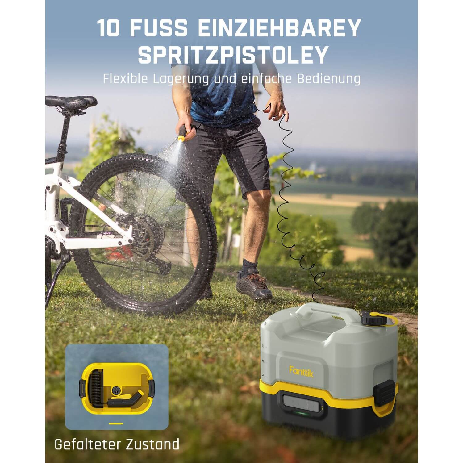 Fanttik NB8 Nano Tragbarer kabelloser elektrischer Hochdruckreiniger mit 2,1 Gallonen Tank, Einziehbarem Sprühkopf, 2600 mAh, Waschmaschine für Terrassengarten, Campingdusche und Haustierreinigung