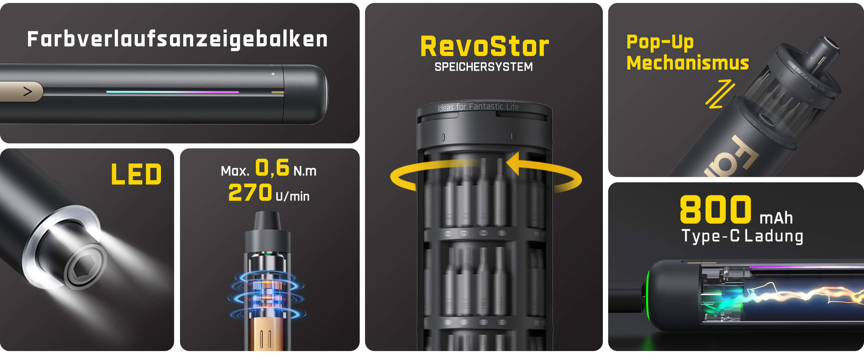 Fanttik E2 Ultra 3.7V Mini Elektro Schraubendreher Set, 50 in 1 Magnetische Präzisions-Schraubendreher Kit, Max 0.6N.m, 5/32 Zoll Sechskant, Geeignet für Reparatur für iPhone,Laptop, Brillen, Uhren
