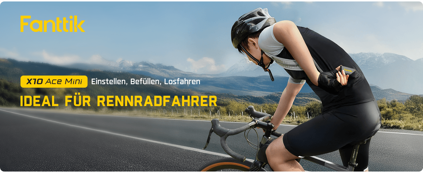 Fanttik X10 Ace Mini akku Fahrradpumpe mit Manometer, 120 PSI elektrische Fahrradpumpe mit Presta- und Schrader-Ventil, Auto-Stopp, schnelles Aufpumpen für Rennrad, Mountainbike, Motocross und E-Bike
