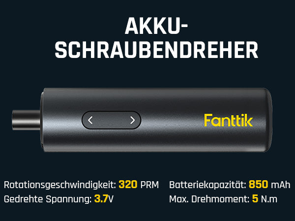 Fanttik NEX S1 Capsule 3,7 V Akkuschrauber, 5Nm Max Akku Schraubendreher, 320 U/min, S2 Magnetbits mit 1/4 Zoll Sechskant, LED-Licht, 5Pcs Doppelseitige Stahl-Bits für Möbel, Haushaltsgeräte