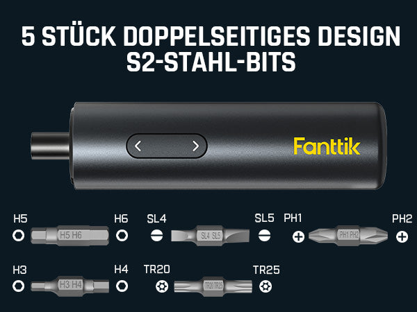 Fanttik NEX S1 Capsule 3,7 V Akkuschrauber, 5Nm Max Akku Schraubendreher, 320 U/min, S2 Magnetbits mit 1/4 Zoll Sechskant, LED-Licht, 5Pcs Doppelseitige Stahl-Bits für Möbel, Haushaltsgeräte