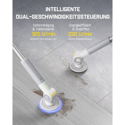 Fanttik Flip G9 Pro Elektrische Reinigungsbürste, VoltiPulse Motor, Dual-Speed, 6 Bürstenköpfe, Flexibler Winkel & Ausziehbarer Griff, IPX7 Wasserdicht, Typ-C Ladung für Boden, Fliesen, Fugen - Weiß